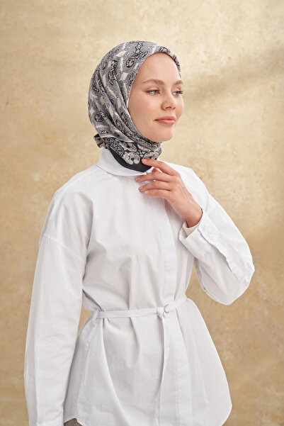 ARMANDA Floş Viscos Gaia Pattern Scarf - Black - Gray