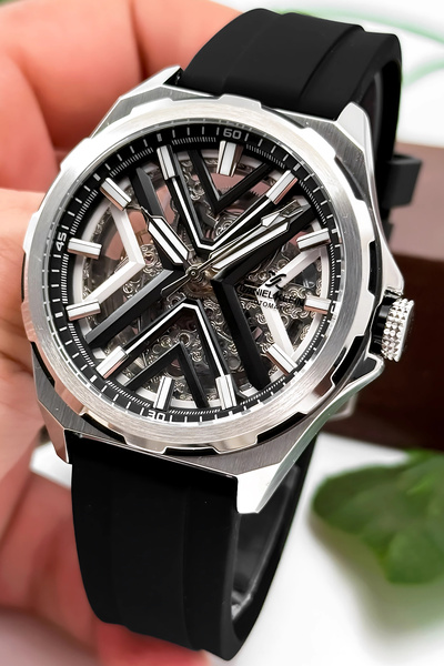 Daniel Klein Automatic Mechanism Silicone Cord Steel Case Men Wrist Watch Black-White Zmdk1193