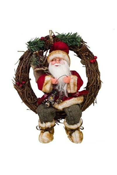 Winter Coroană decorativă de Crăciun cu Moș Crăciun, din lemn, roșu/maro, 34 cm