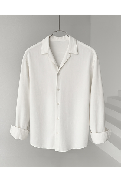 NO1 KONSEPT White Loose Fit Aerobin Draped Long Sleeve Shirt