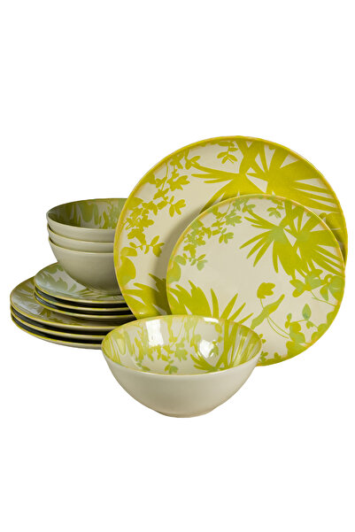 Cesiro Set Masa Hawaii 12 piese Cesiro, Ivory cu frunze verde-galbui