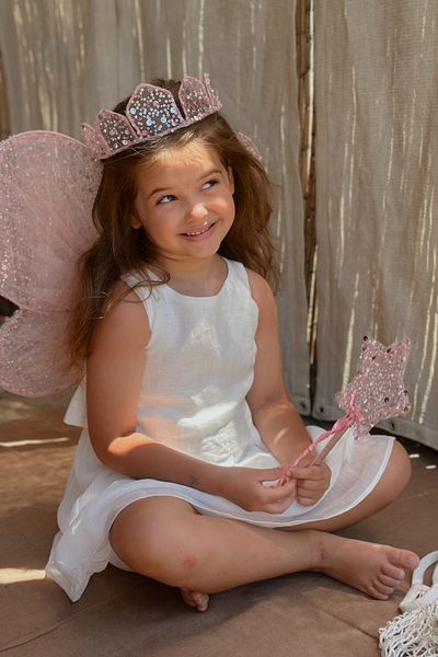Le Mabelle Pink Sequin Beaded 3-Piece Butterfly Wing Staff Crown Set