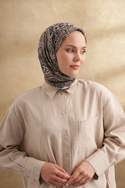 ARMANDA Floş Viscosa Bahia Pattern Scarf - Dark Beige