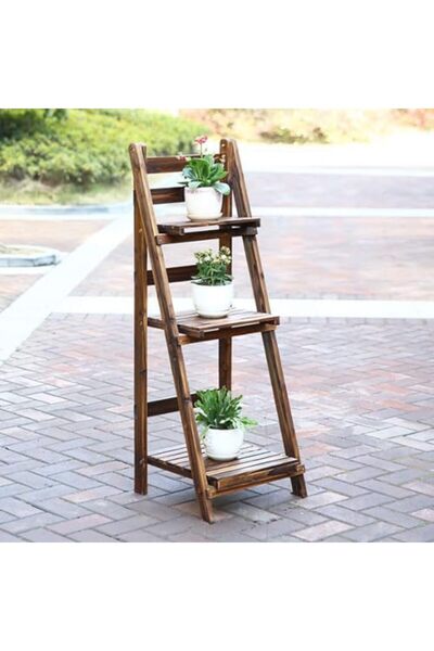 genric FFD 3 Tier Wood Ladder Shelf - Decorative Pot Stand for Indoor Plants, Multipurpose Display Stand
