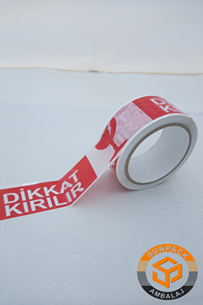 sunpack ambalaj Dikkat Kırılır Yazılı Koli Bandı 45mm X 100m (1 Adet) - Hassas Ürünler İçin Güvenlik ve Uyarı Bandı