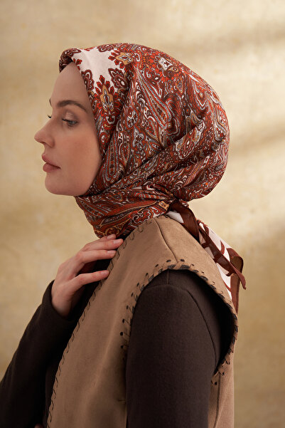 ARMANDA Floş Viscosin Jardin Pattern Scarf - Bitter Brown