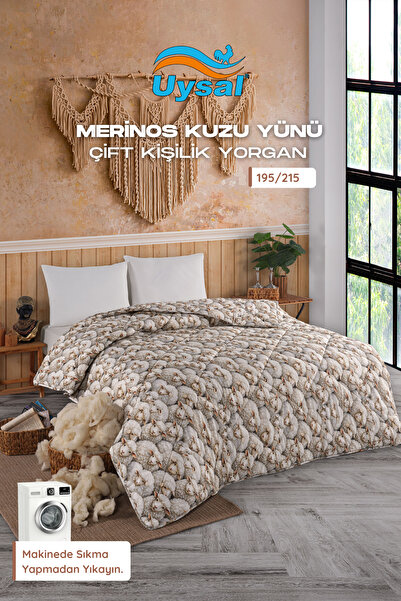 UYSAL %100 PAMUK KUZU BASKILI ÇİFT KİŞİLİK MERİNOS KUZU YÜNÜ YORGAN 195x215 V1