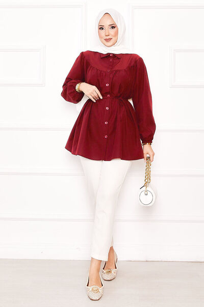 EBRUTESETTÜR Roba Gathered Waist Lace-Up Hijab Shirt