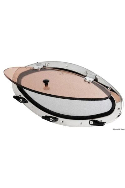 OSCULATI Hublou Inox SCM - 510x250 mm, Stainless Steel AISI 316, Plexiglas 10 mm, Smoked Acrylic Lens