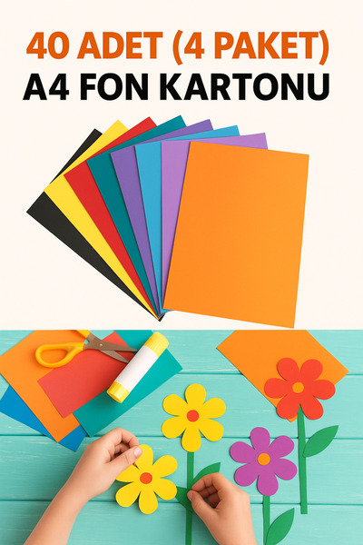 nistabolje 40 Adet Fon Kartonu A4 Boyutu (4 Paket) 24x34 Karışık Renkli Eğlenceli Etkinlik Kartonu