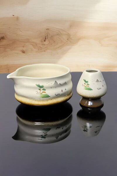 Chavin Ceramic Chawan Matcha Tea Frothing Bowl and Whisk Matcha Holder Cin998