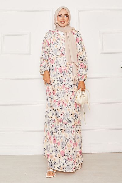 EBRUTESETTÜR Half Button Detailed Floral Patterned Dress