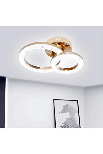 LED CONCEPT Lustra LED cu 3 tipuri de lumina si telecomanda, aurie, rotunda, ...