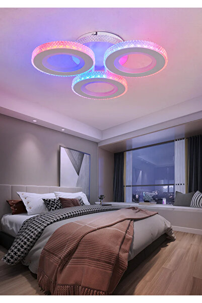 LED CONCEPT Lustra LED cu 3 tipuri de lumina + RGB si telecomanda, 76W, dimabila, alba