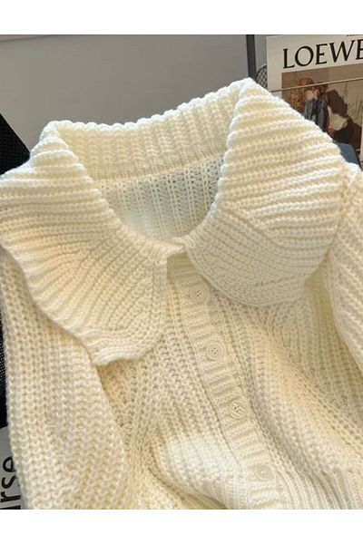 banessa Baby Collar Vintage Long Sleeve Knitwear Women's Buttoned Cardigan