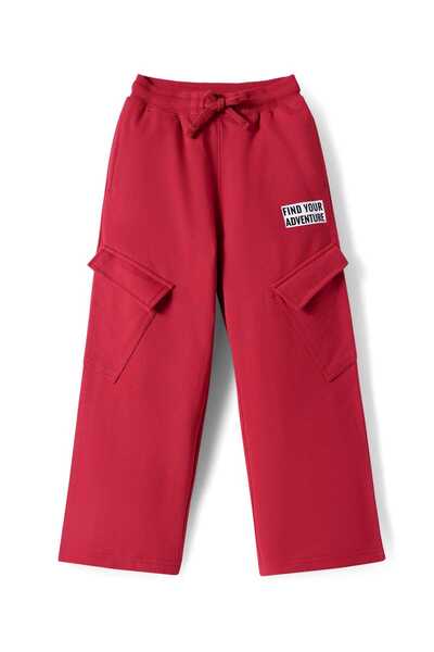 Pine kids Knit Full Length Lounge Pants with Text Patch Detailing - Red