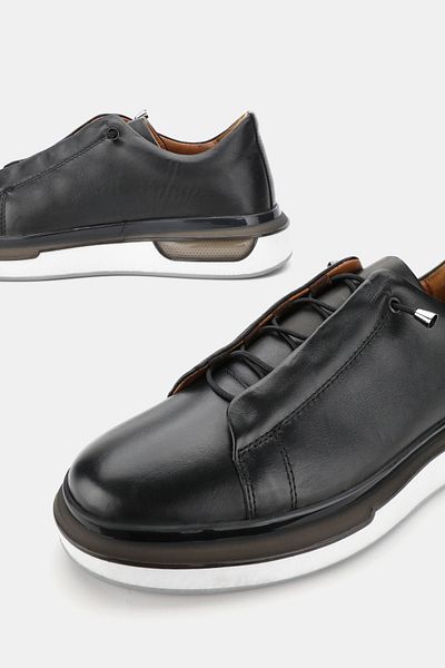 TUNAELLİ Men's Black Khaki Natural Leather Lace up Sneaker Shoes