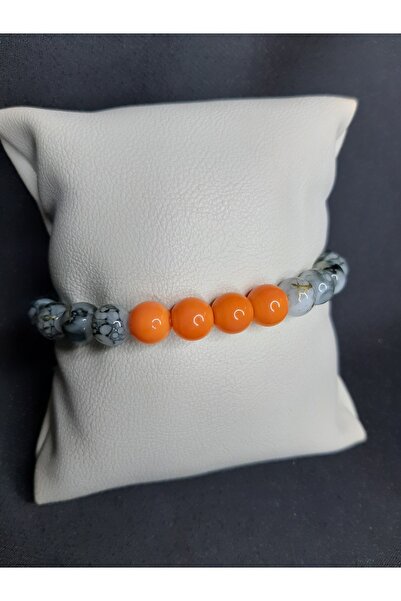 MRYart Orange Glass Beads and Gray Patterned Beaded Bracelet – Unisex