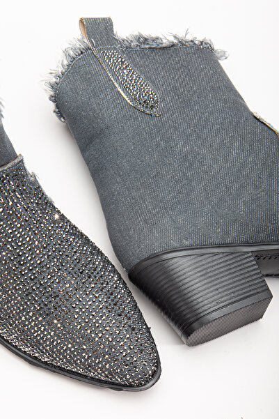 MS SUGAR SHOES Kadın Yırtık Detaylı Kot Bot Taşlı Kovboy Tarzı Cowgirl Bot