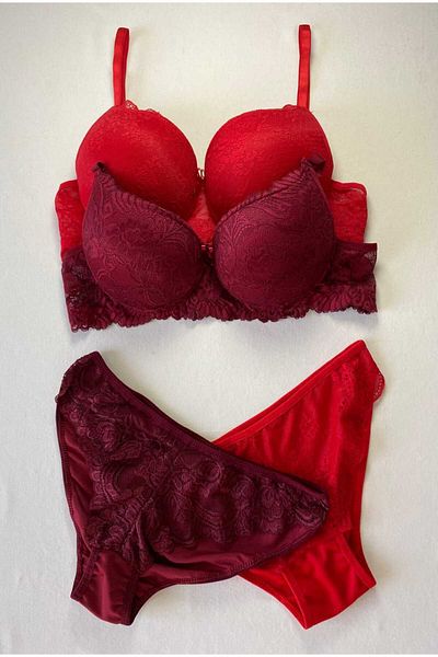FNC design Women's Padded Supported Underwire (Wired) Lace Bra Set
