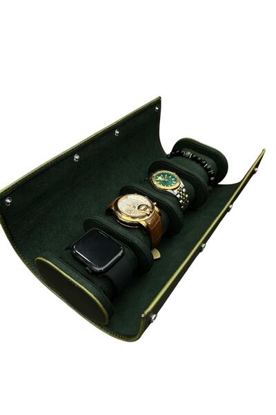 STAND MARKET Watch Carrying Box with Snap Fasteners 4 Pieces – Travel Model Green