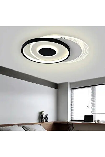 LED CONCEPT LED chandelier with 3 types of light and remote control, white with black, round, 86W, dimmable, 47x38x8cm
