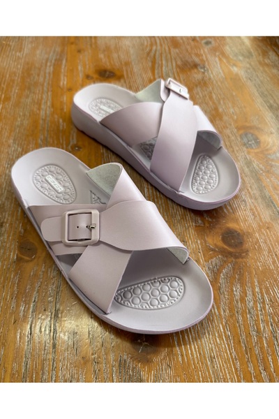 GEZER Summer Women's Comfortable Sole Faux Leather Double Buckle Adjustable Daily Slippers