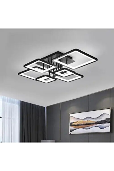 LED CONCEPT Lustra LED cu 3 tipuri de lumina si telecomanda, neagra, patrata, 228W, dimabila, 80x58x18cm