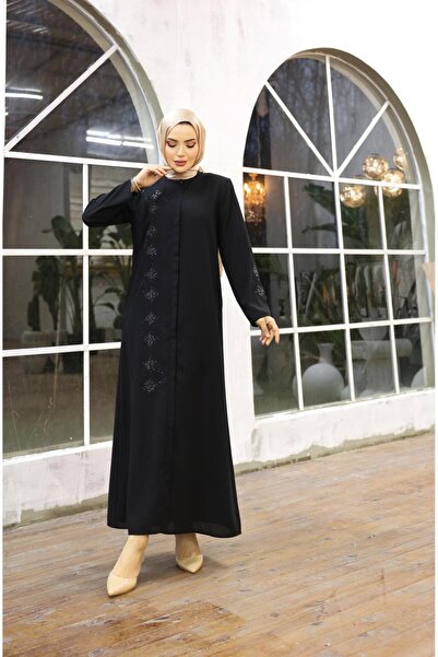 KMKkombin KADIN İŞLEME DESENLİ CEP DETAYLI FERMUARLI MEVSİMLİK TESETTÜR PARDESÜ 2512