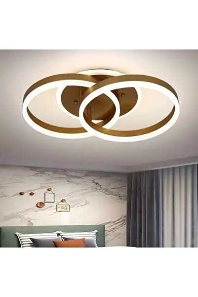 LED CONCEPT Lustra LED cu 3 tipuri de lumina si telecomanda, aurie, rotunda, ...