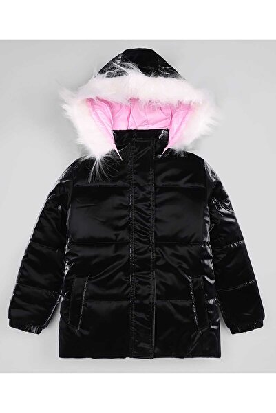 Primo Gino Girls Full Sleeve Solids Puffer Quilted Jackets With Furr Hoodie- ...