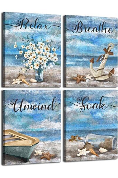 Emoda home Trove لوحة جدارية للحمام من جيسيبامييس - ديكور ساحلي مع صدف ونجمة بحر للحمام، ديكور محيطي