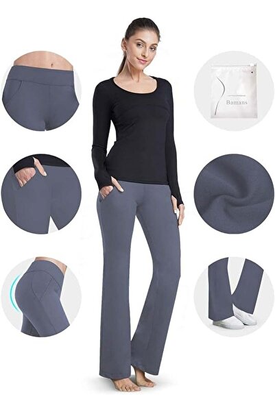 OEM Women's elegant straight gray pants with 2 slant pockets, M