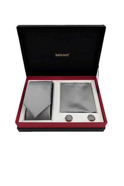 Brianze Gray Tie, Handkerchief and Cufflink Boxed Set