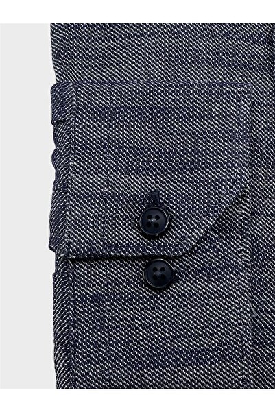 KAMER Men's Slim Fit Long Sleeve Buttoned Collar Pocketless Smoked Shirt 2401F