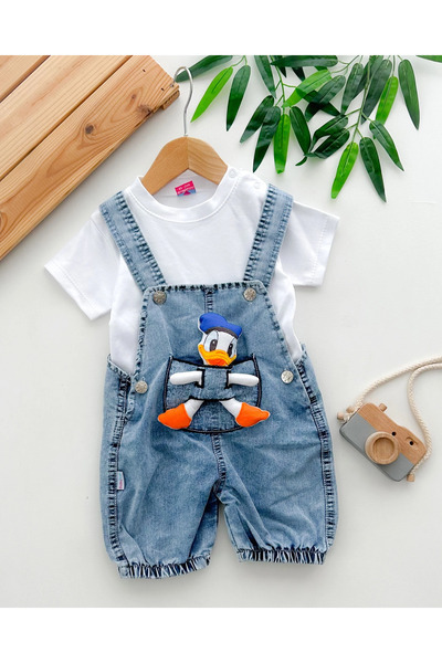hümabebe 3D Donald Detailed Summer Jeans 2 Piece Salopet Set