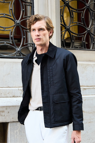 Danger Men's Contrast Collar Coat Jacket Black