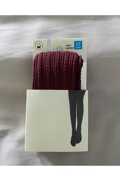 DÜVEN 2-Piece Girl's Patterned Pantyhose Knit Ted Model 80 Den Seasonal Pantyhose (Claret Red & White)