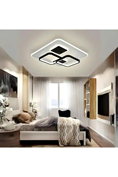 LED CONCEPT LED chandelier with 3 types of light and remote control, white with black, square, 150W, dimmable, 49x49x7cm