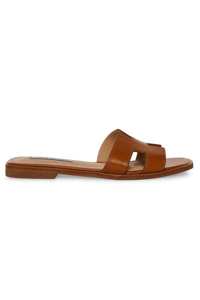 Steve Madden Womens Hadyn Cognac Leather Flat Sandals