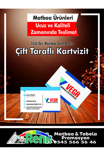 RENK MATBAA PROMOSYON Kişiye Özel Kartvizit Tasarımı ve Baskısı – 1000 Adet –...
