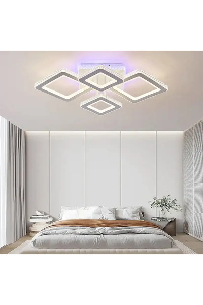 LED CONCEPT LED chandelier with 3 types of light + RGB and remote control, white, square, 234W, dimmable, 80x60x15cm