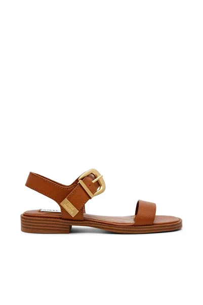 Steve Madden Womens Islander Cognac Leather Flat Sandals