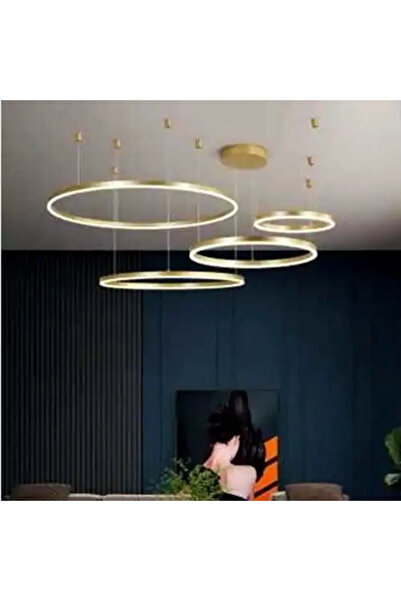 LED CONCEPT Lustra LED cu 3 tipuri de lumina si telecomanda, aurie, rotunda, ...