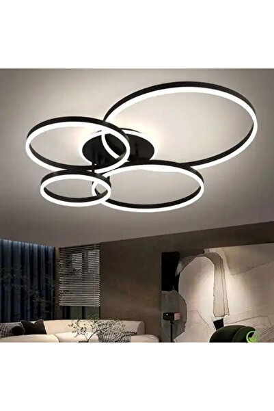 LED CONCEPT Lustra LED cu 3 tipuri de lumina si telecomanda, neagra, rotunda,...