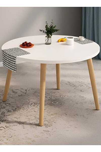 Taimi 5-Piece Dining Set, Modern Round Dining Table 80cm with 4 Blue Plastic Chairs and Wooden Legs