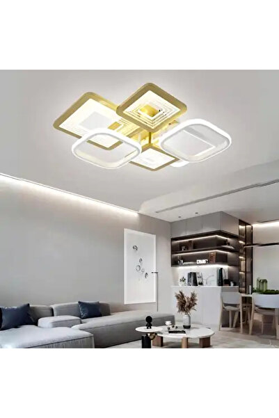 LED CONCEPT Lustra LED cu 3 tipuri de lumina si telecomanda, aurie, asimetric...