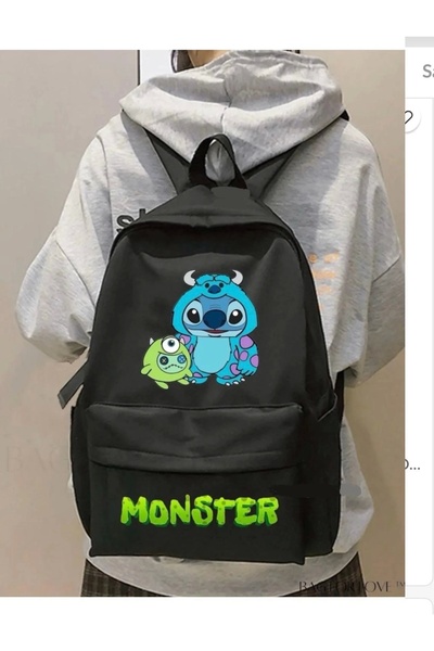 1blood Stitch and Cute Monster Double Printed School, Classroom, Course Backpack with Front Pocket