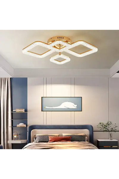 LED CONCEPT Lustra LED cu 3 tipuri de lumina si telecomanda, aurie, patrata, ...