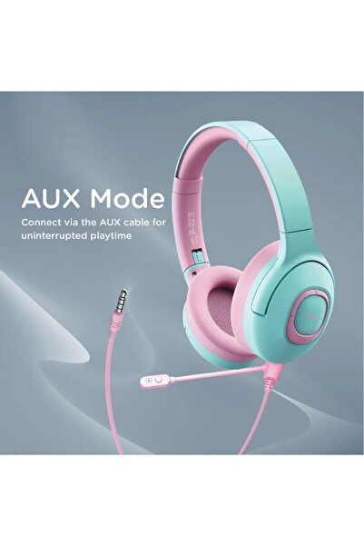 Promate Kids Wireless Headphones with Dual Mic, Wired/Wireless Mode, Volume Limit, AUX Sharing Port